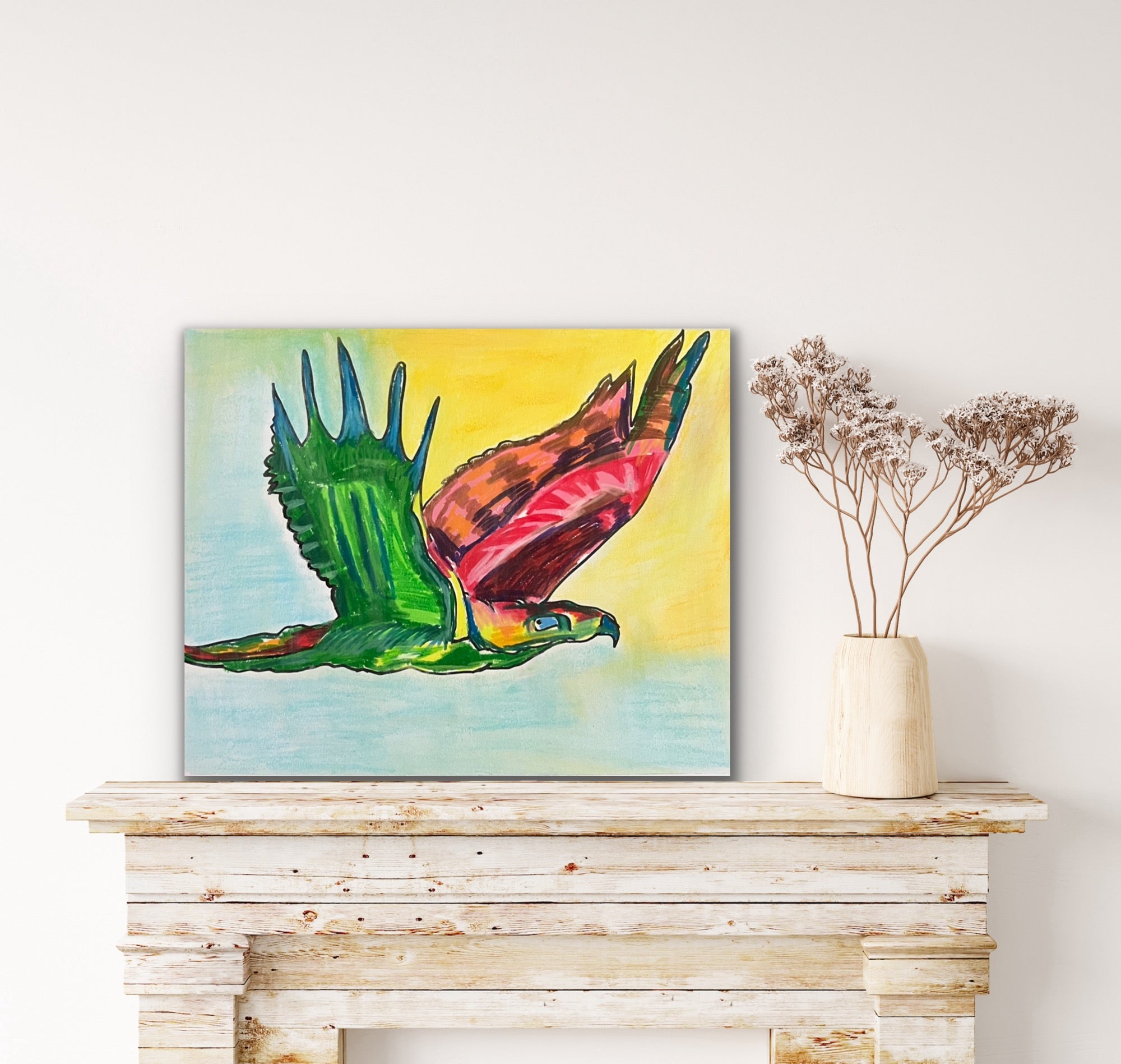 Hawk - ORIGINAL  OIL PASTEL ARTWORK - 14x17""