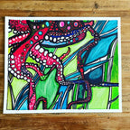 Red Octopus - ORIGINAL 14x17” - Vichy's Art