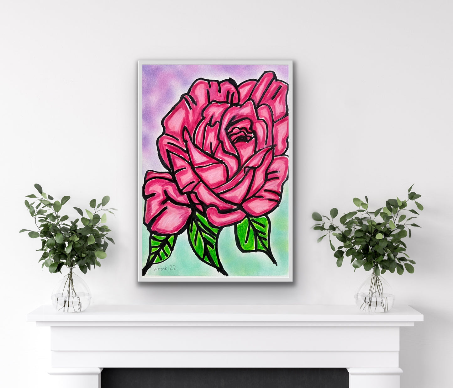 Pink Rose  - ORIGINAL 9x12"