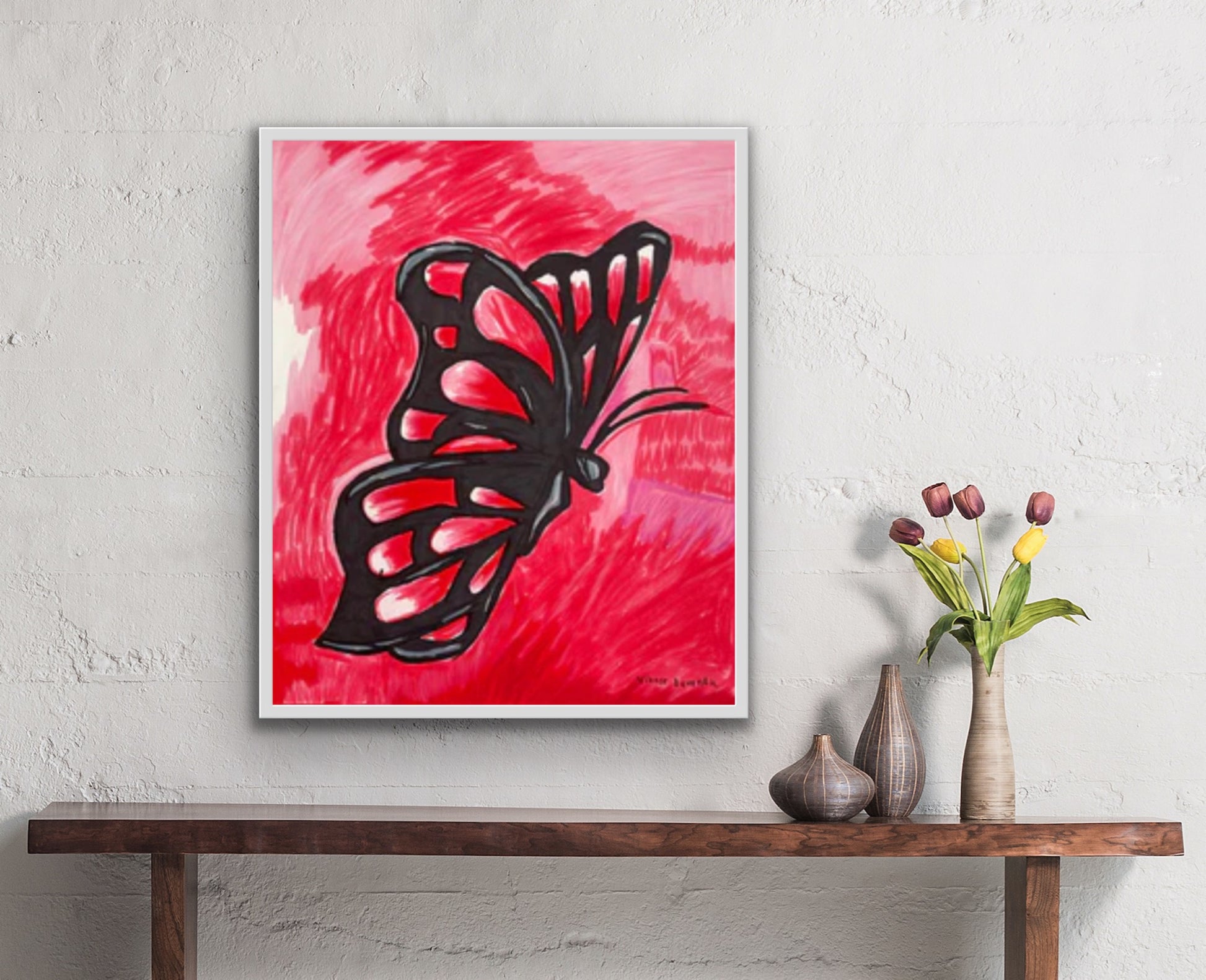 Red Butterfly - ORIGINAL 14x17” - Vichy's Art