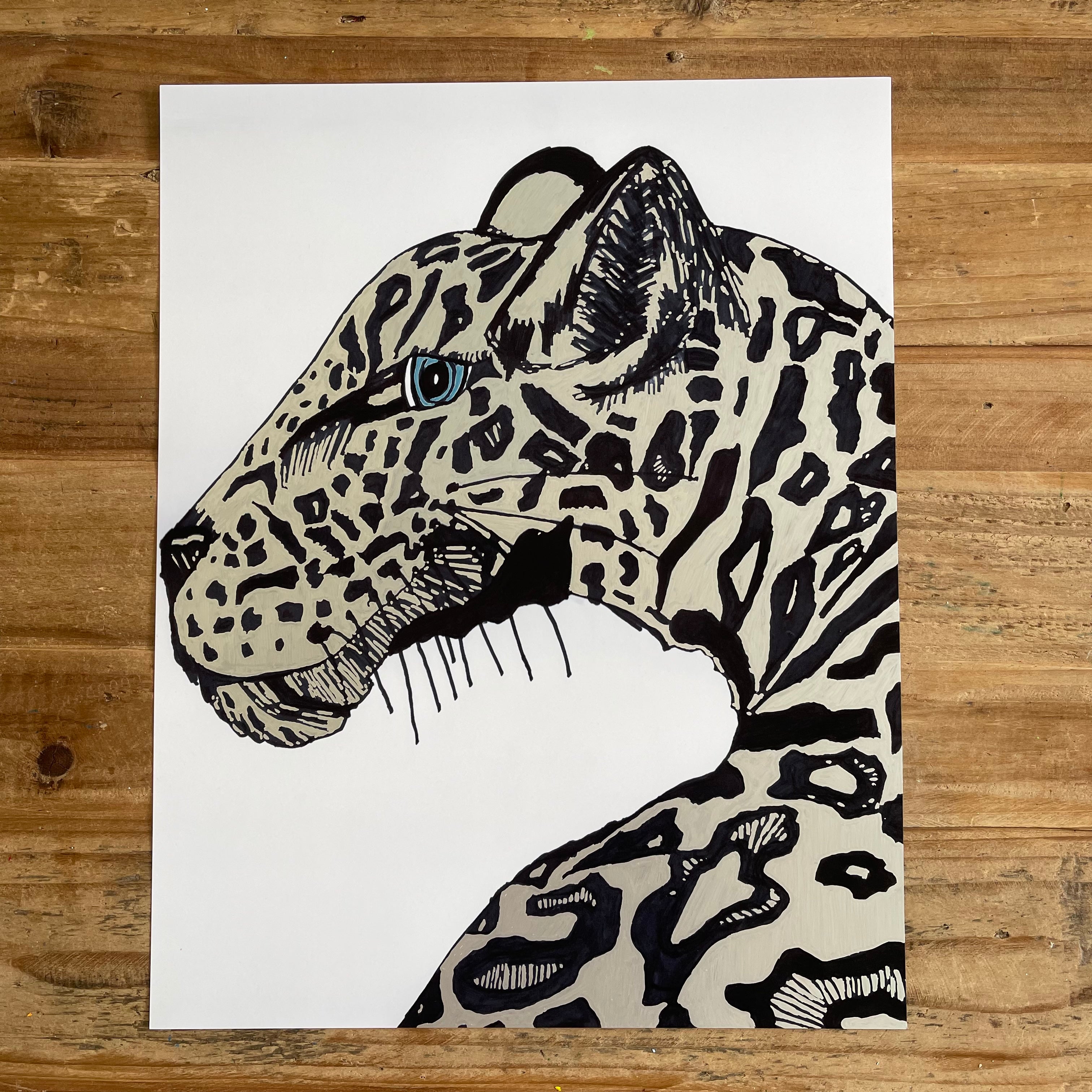 Silver Mettalic Leopard - ORIGINAL 11x14" - Vichy's Art