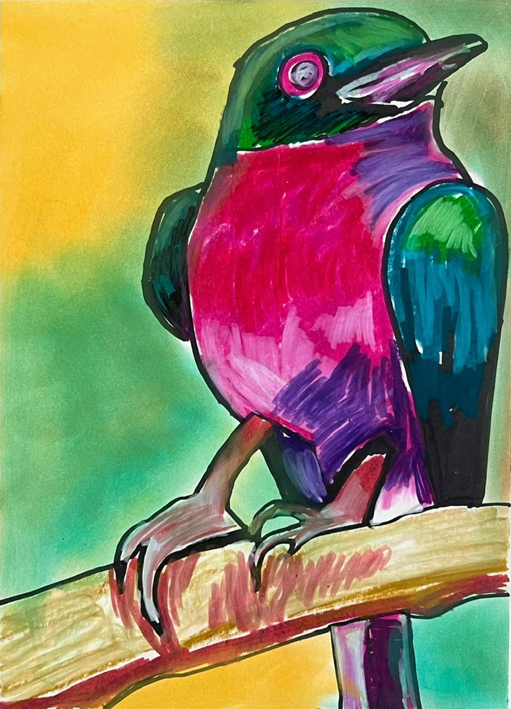 Purple Bird - ORIGINAL 9x12"