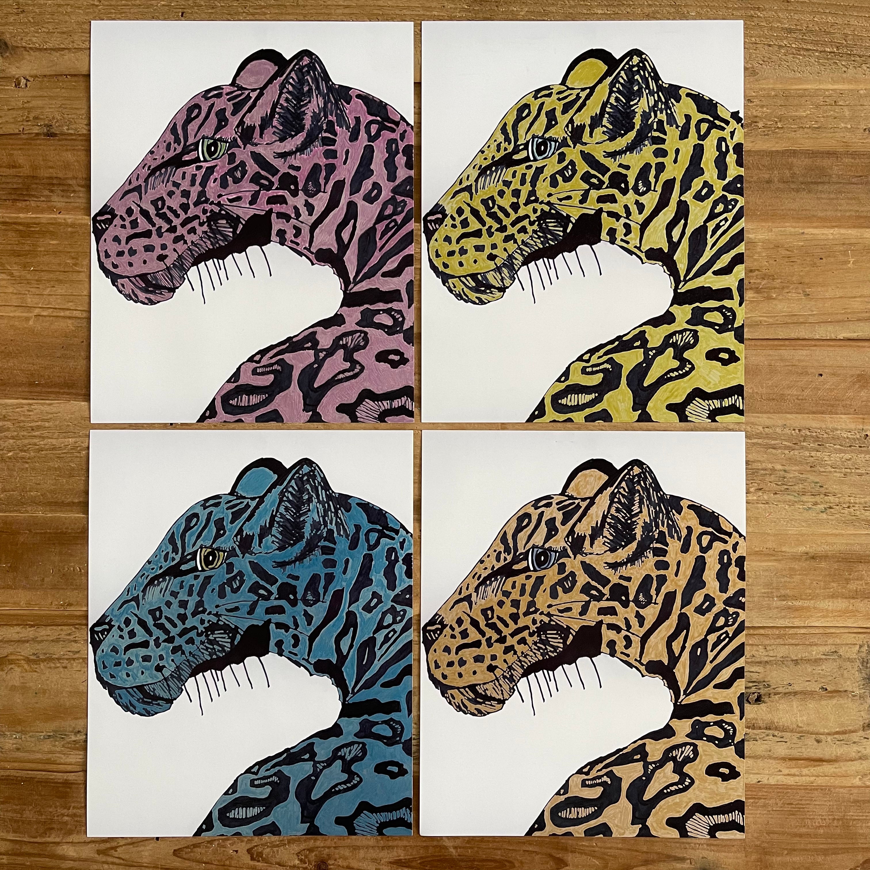 Metallic Leopard - Set of four - ORIGINAL 9x12" - Vichy's Art