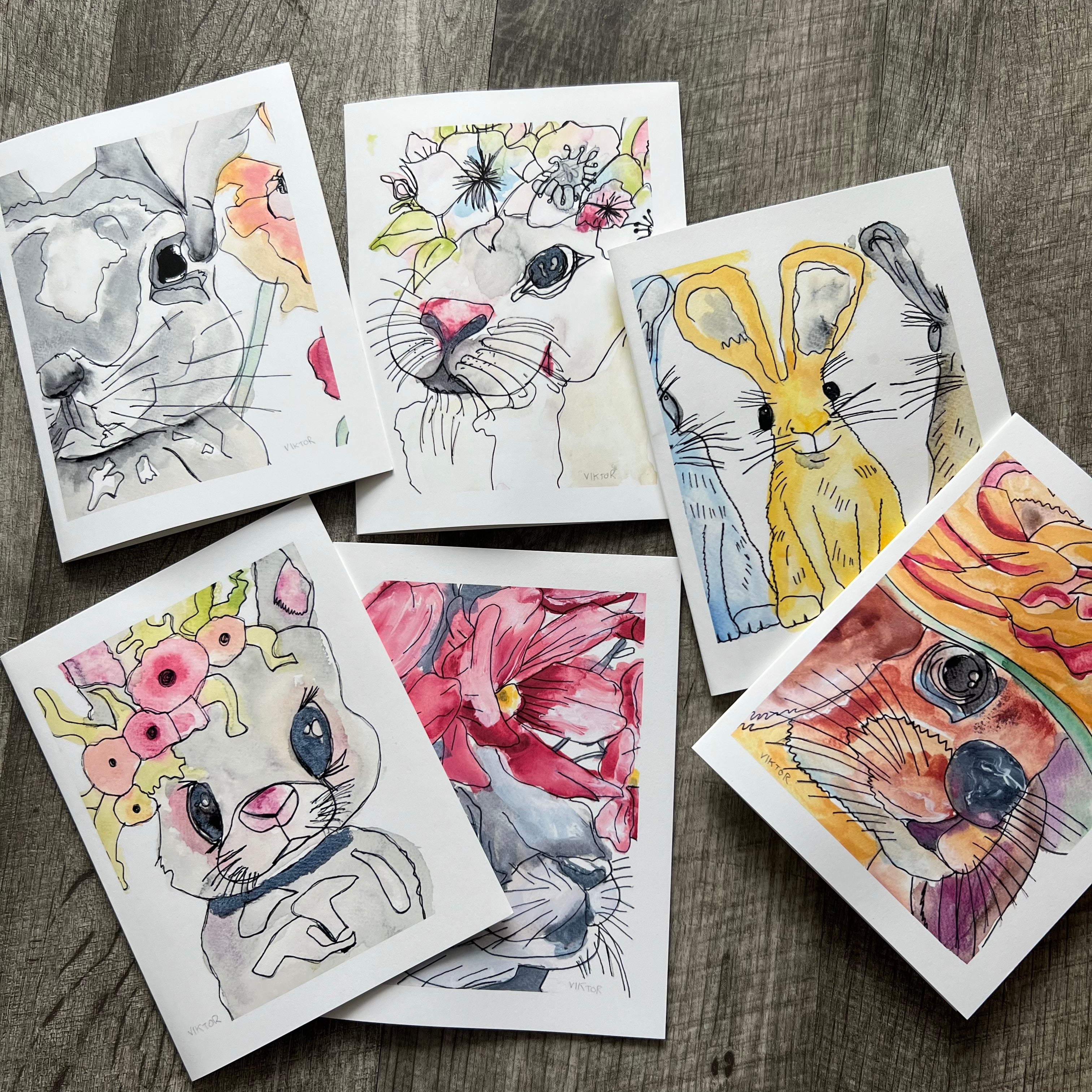 Bunny with Flowers - Greeting cards