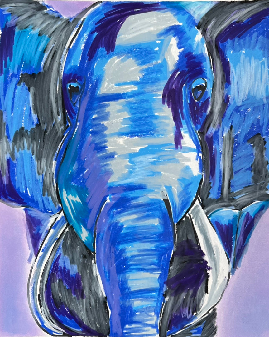 Blue Elephant - ORIGINAL 14x17" FRAMED