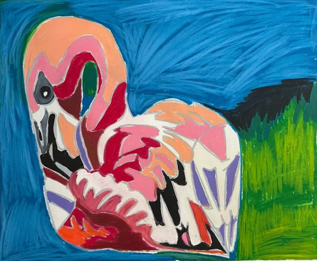 Flamingo pond - ORIGINAL 14x17” - Vichy's Art