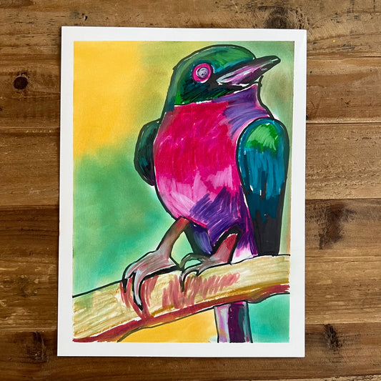 Purple Bird - ORIGINAL 9x12"