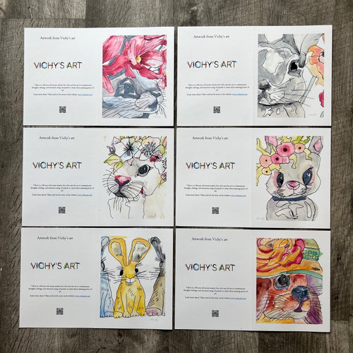 Bunny with Flowers - Greeting cards - Vichy's Art