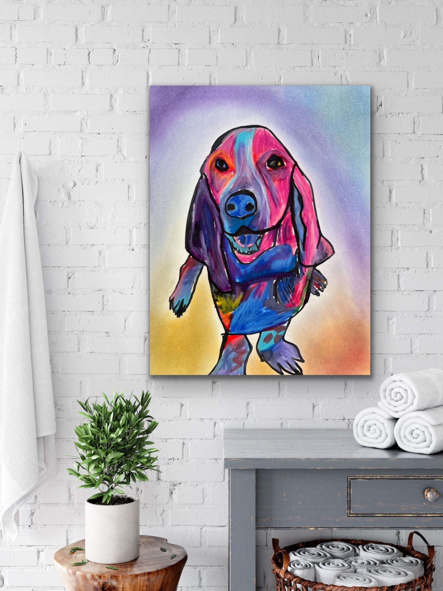 Purple Basset Hound - ORIGINAL OIL PASTEL ARTWORK - 11x14"