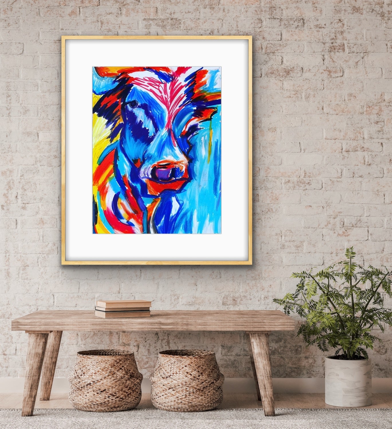 Blue Cow, Downloadable File, Printable Painting, Digital Download