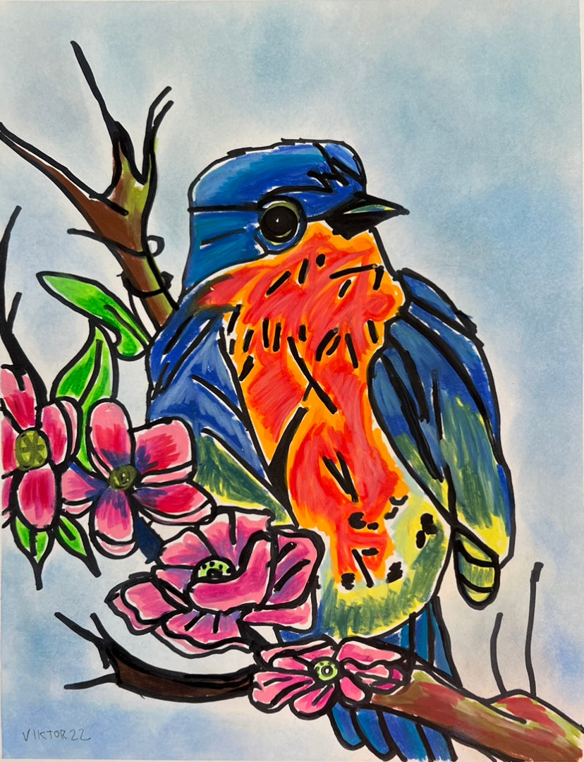 Blue Bird - ORIGINAL OIL PASTEL ARTWORK - 11x14"