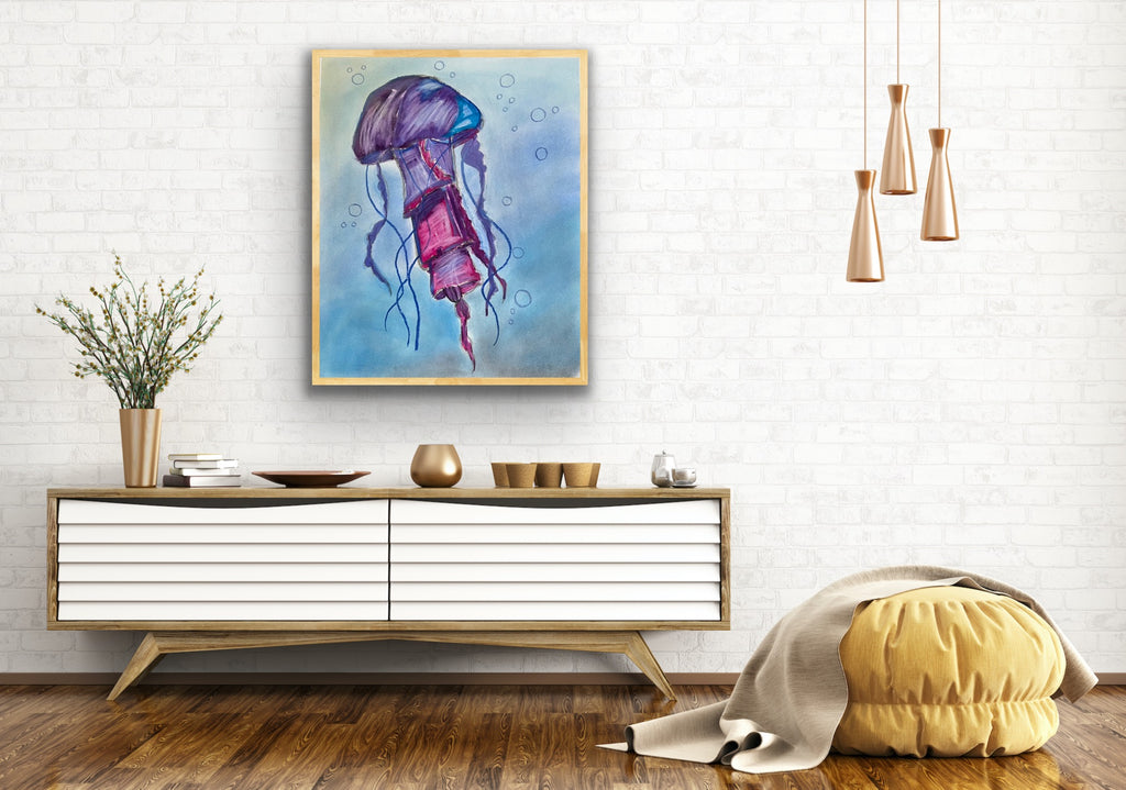 Purple Jellyfish - ORIGINAL 14x17” FRAMED