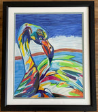 Colorful Flamingo -Framed- ORIGINAL  14x17” - Vichy's Art