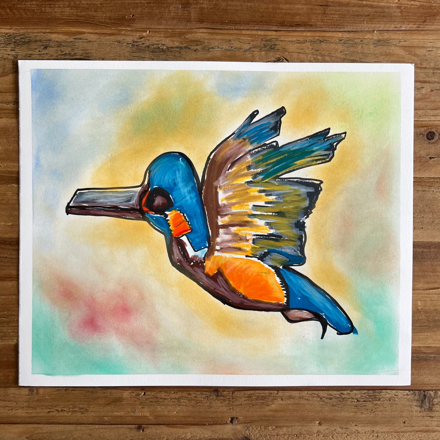 Colorful Bird - ORIGINAL  OIL PASTEL ARTWORK - 14x17""