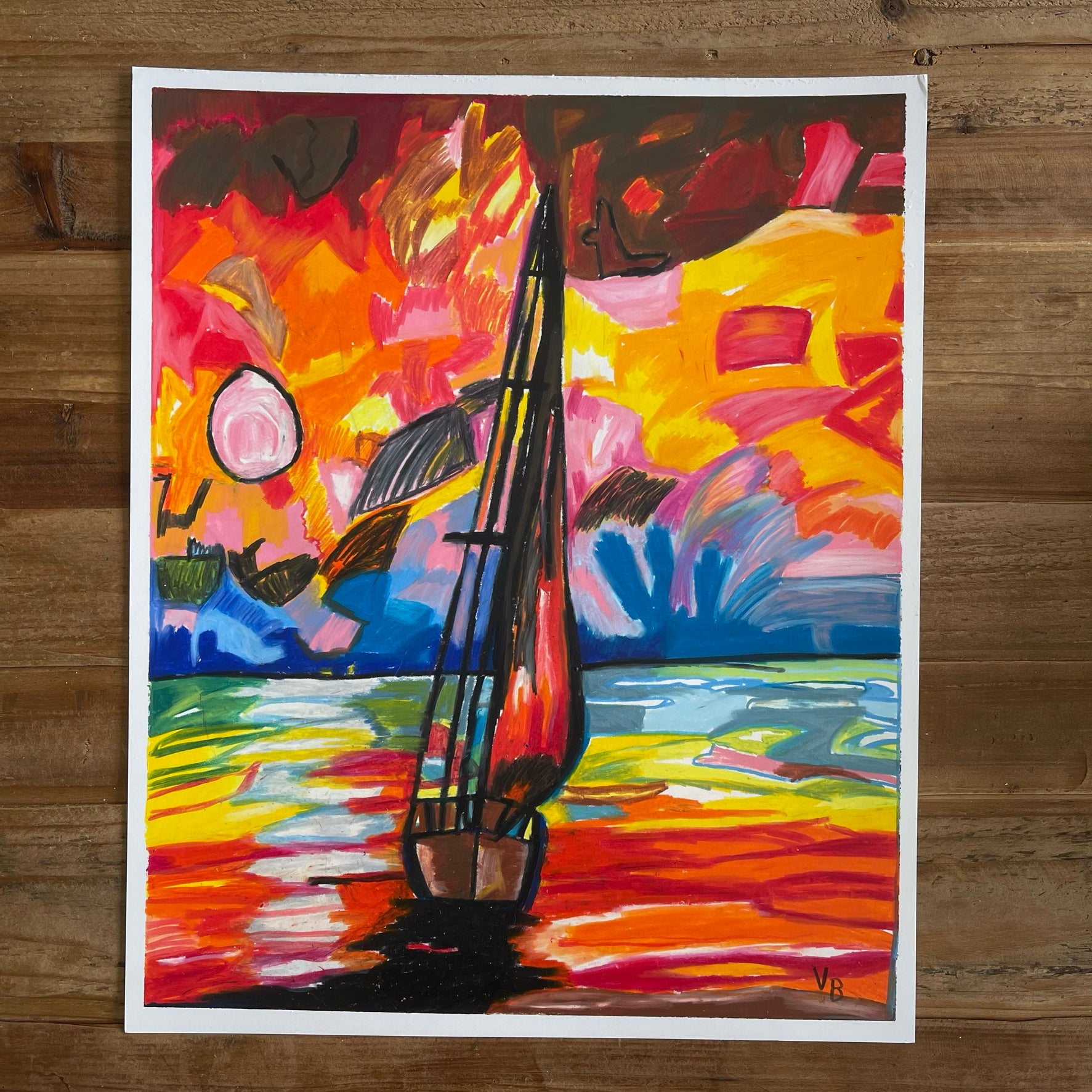 Sailing Boat - ORIGINAL 14x17" - Vichy's Art