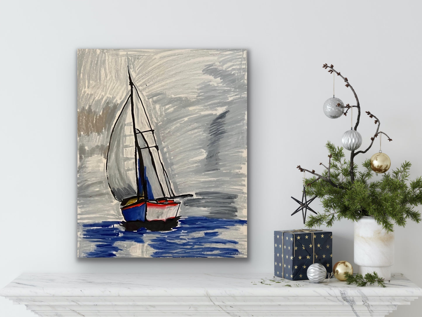 Blue Sailboat - Stretched Canvas Print in more sizes