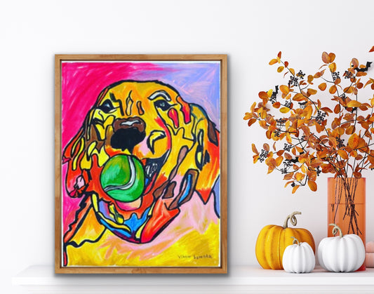 Golden Retriever with a Tennis Ball - Art Prints