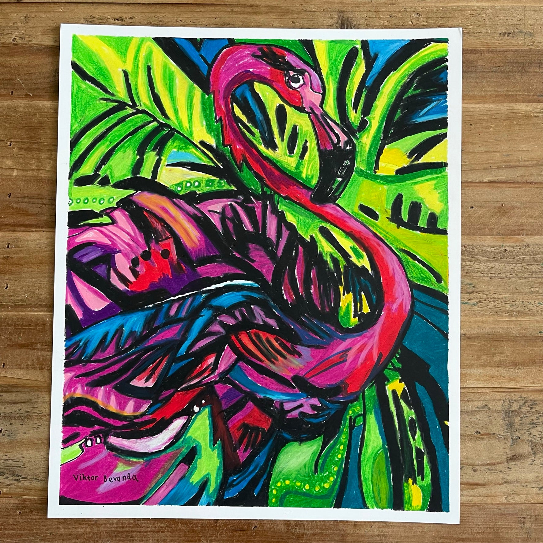 Flamingo FRAMED - ORIGINAL  14x17” - Vichy's Art