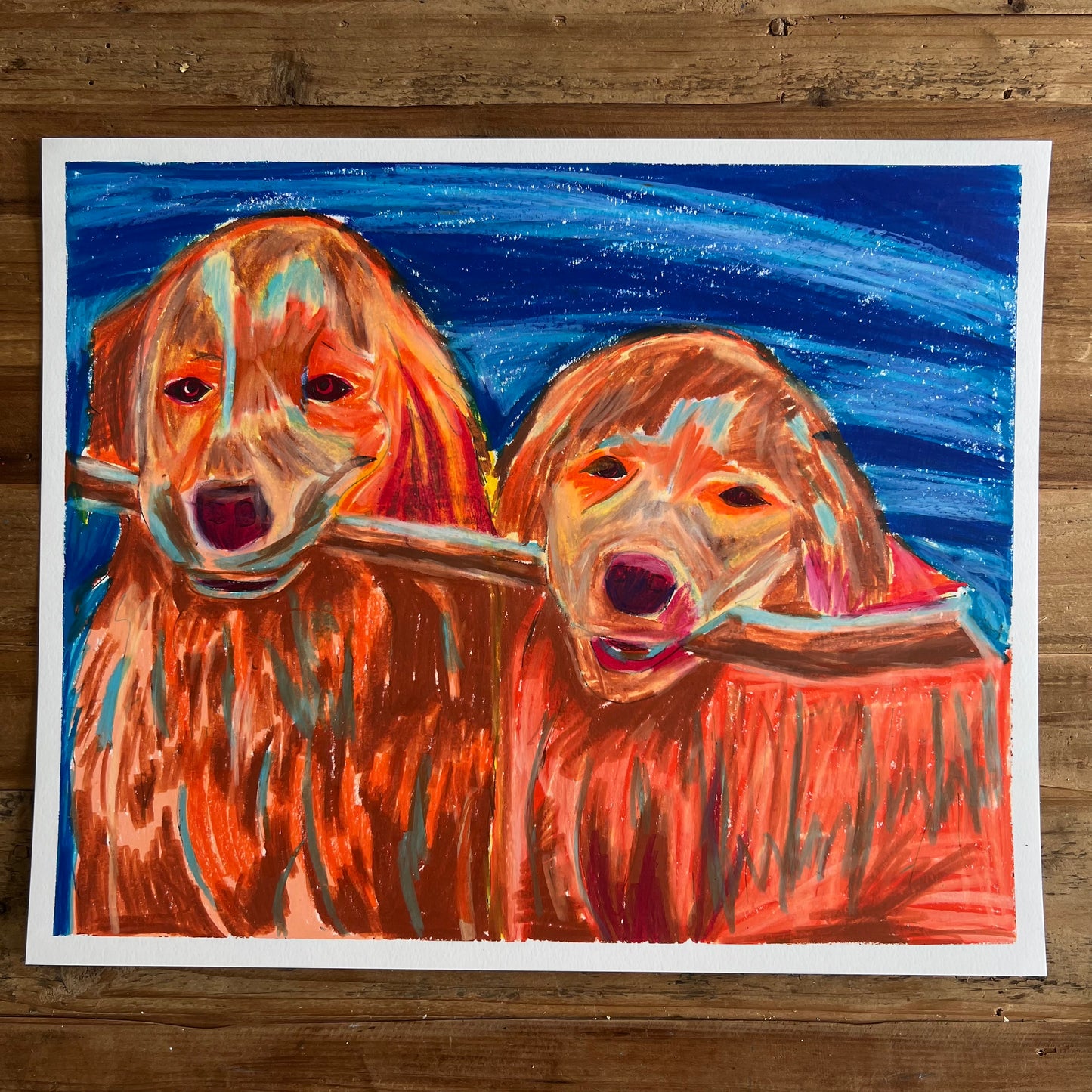 The Golden Duo - ORIGINAL OIL PASTEL - 14x17”