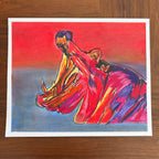 Hippo   - ORIGINAL OIL PASTEL ARTWORK - 14x17" - FRAMED