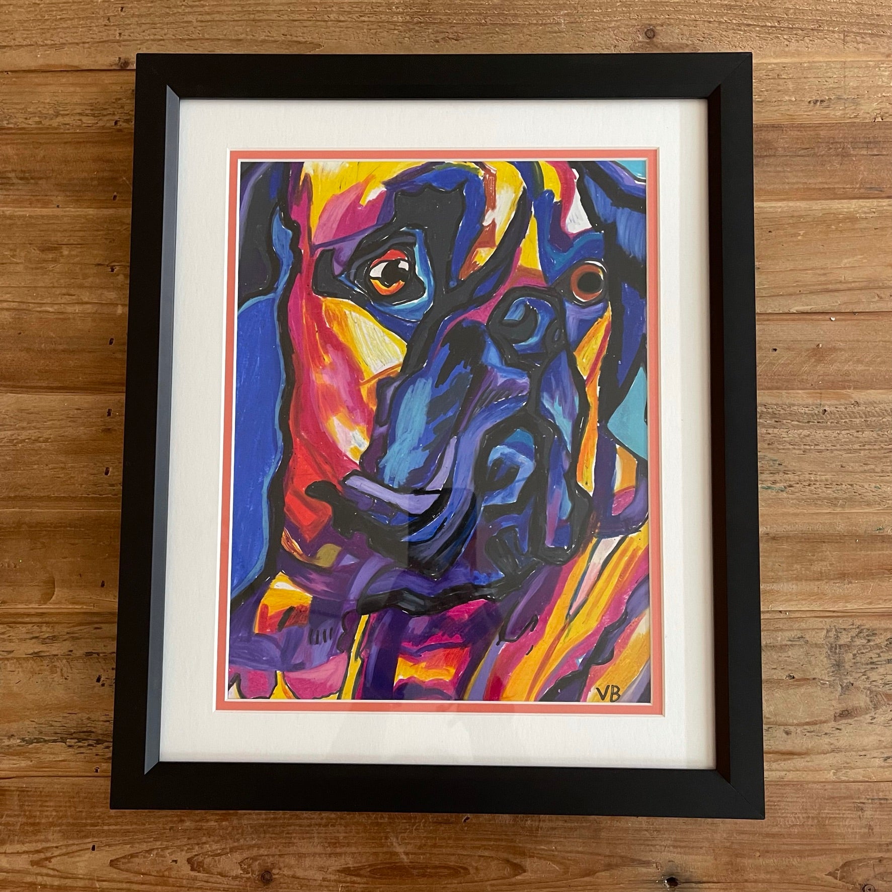 Colorful Dog - FRAMED - ORIGINAL 11x14” - Vichy's Art