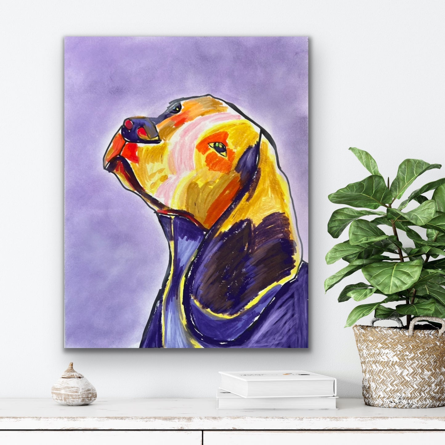 Purple Beagle - ORIGINAL OIL PASTEL ARTWORK - 11x14"
