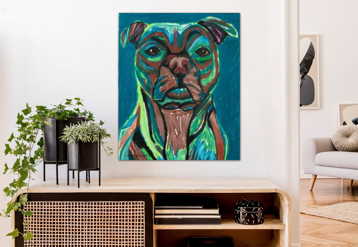 Green Pit Bull - Stretched Canvas Print in more sizes