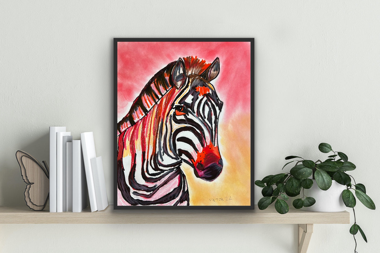 Red Zebra - ORIGINAL 14x17” FRAMED