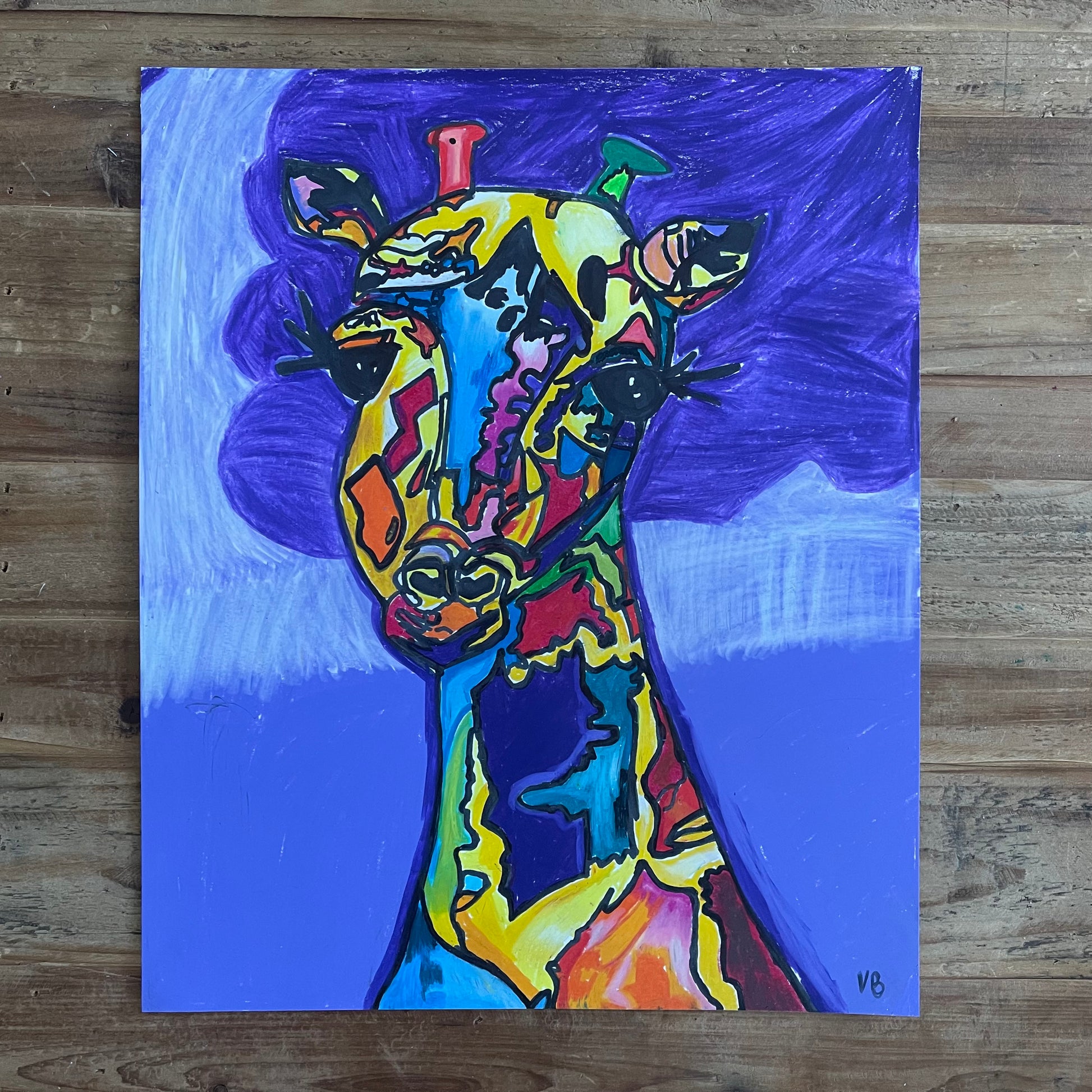 Purple Giraffe - ORIGINAL  14x17” - Vichy's Art