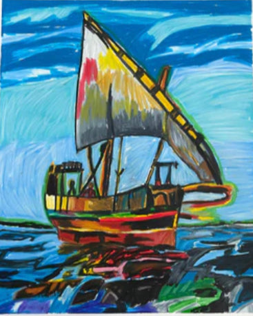 Dhow Sailing Boat - ORIGINAL 14x17”