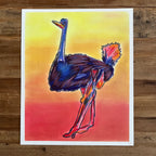 Ostrich  - ORIGINAL  OIL PASTEL ARTWORK - 14x17""