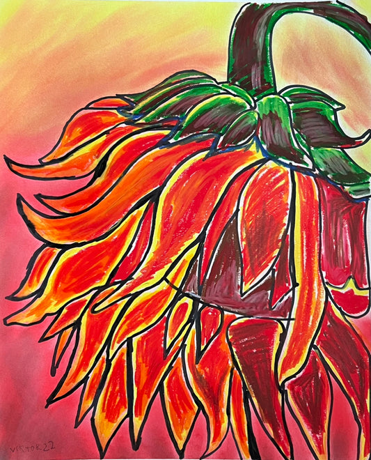 Sunflower art - ORIGINAL 14x17"
