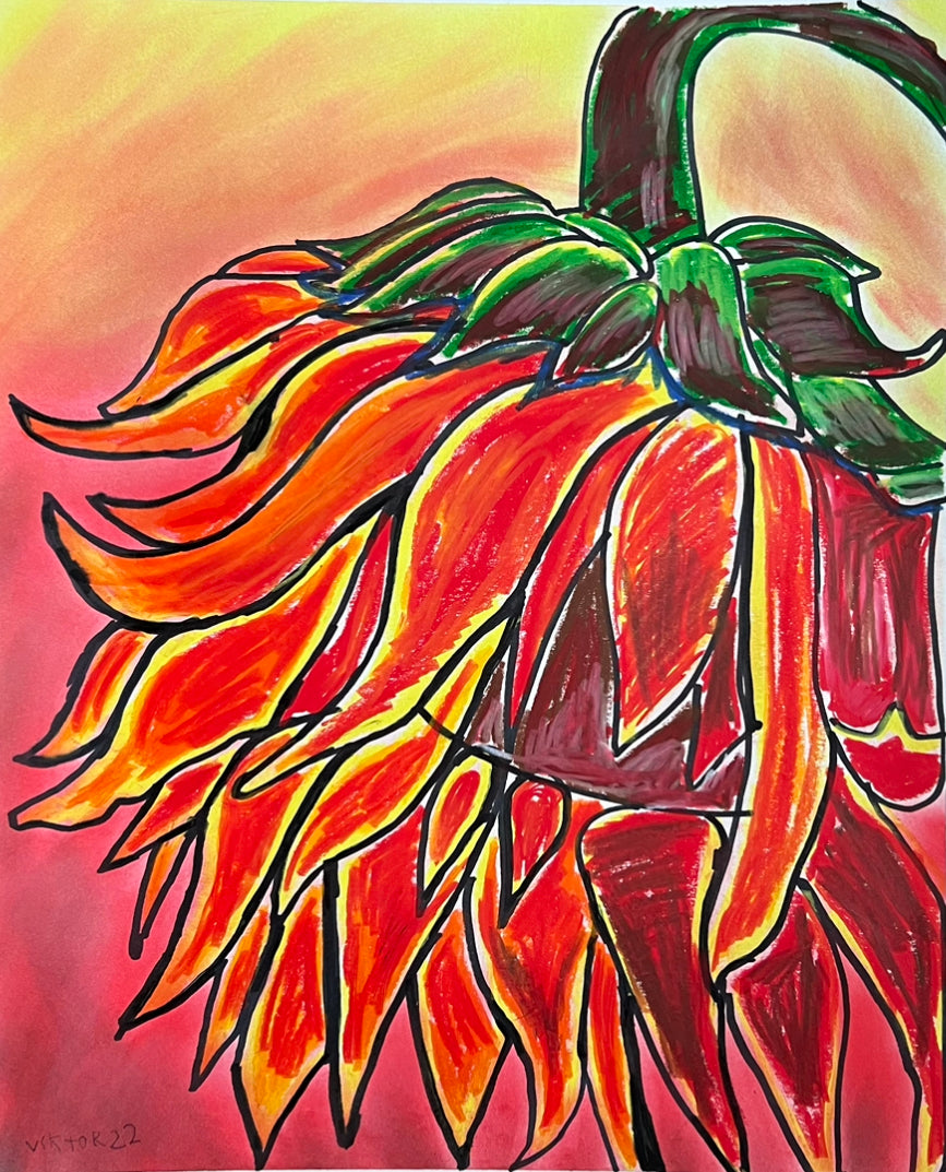 Sunflower art - ORIGINAL 14x17"