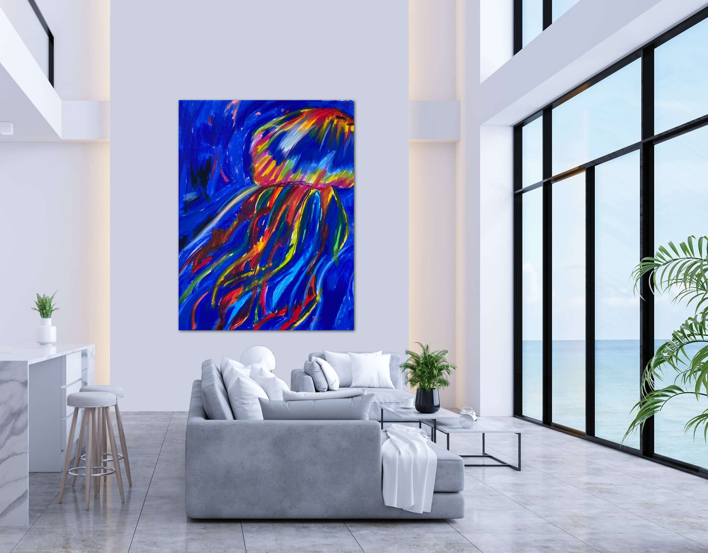 Blue Jellyfish - Stretched Canvas Print in more sizes