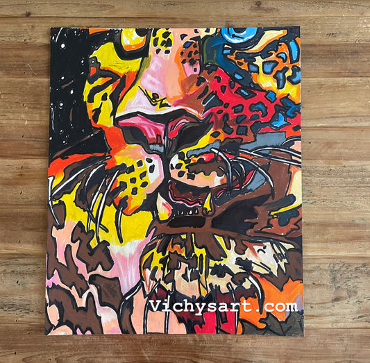 Leopard  FRAMED - ORIGINAL  14x17” - Vichy's Art