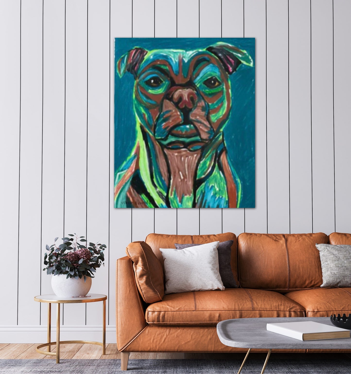 Green Pit Bull - Stretched Canvas Print in more sizes