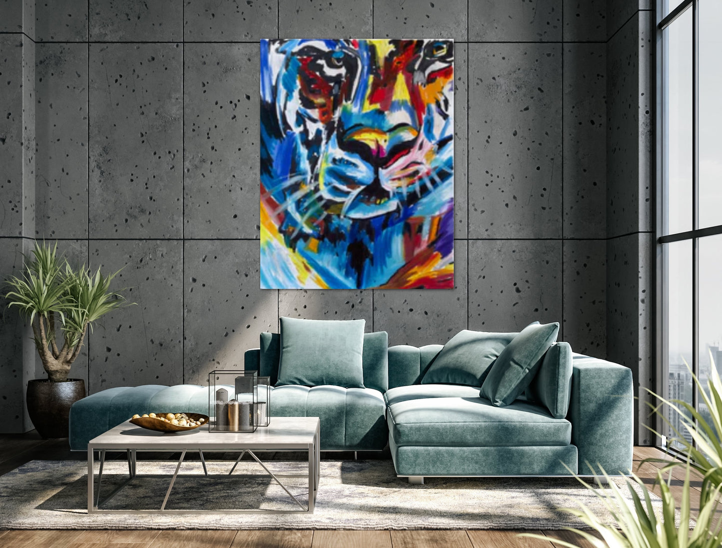 Blue Tiger - Stretched Canvas Print in more sizes