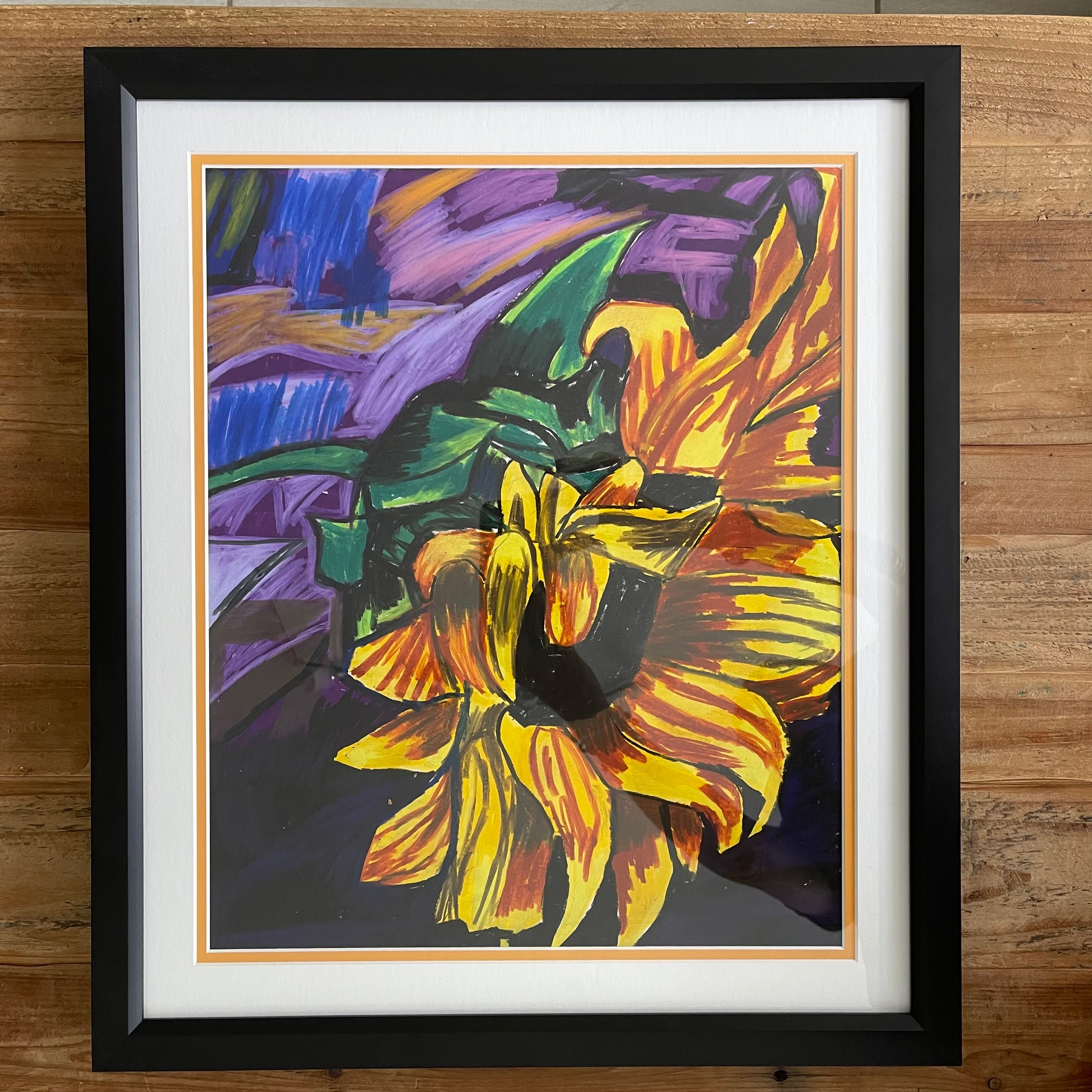 Shy Sunflower FRAMED - ORIGINAL 14x17” - Vichy's Art