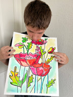 Poppy Flower - ORIGINAL Oil Pastel art 14x17"
