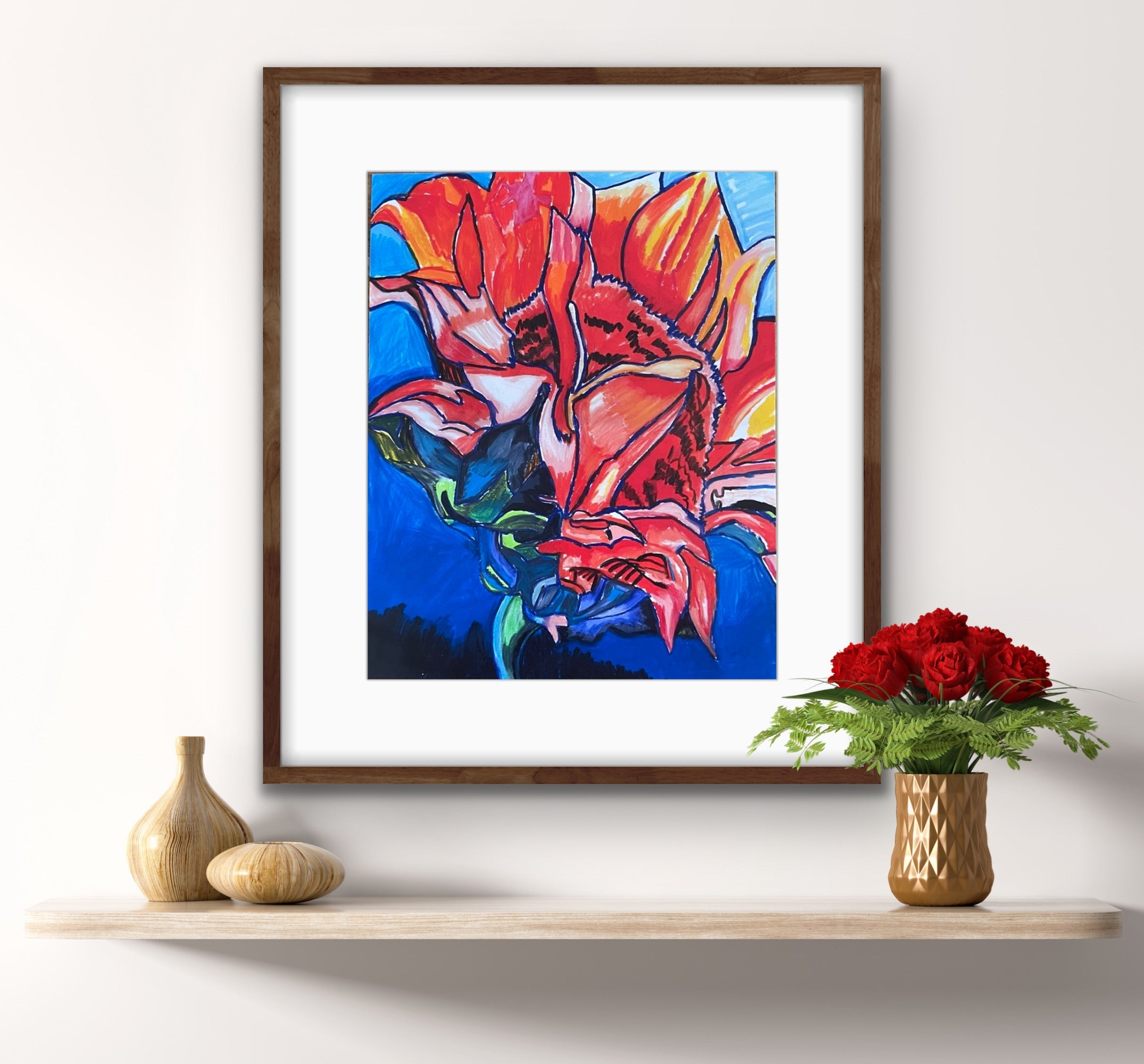 Fire Flower - Sunflower - ORIGINAL 14x17" FRAMED