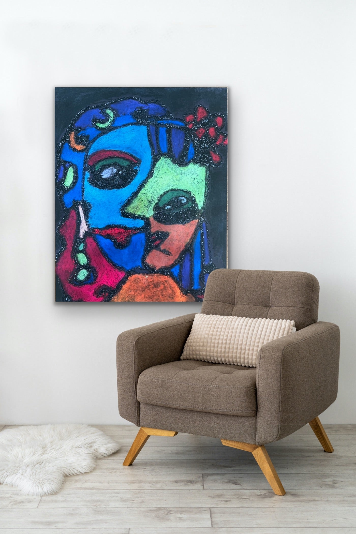 Face No 4 with glitter - Stretched Canvas Print in more sizes