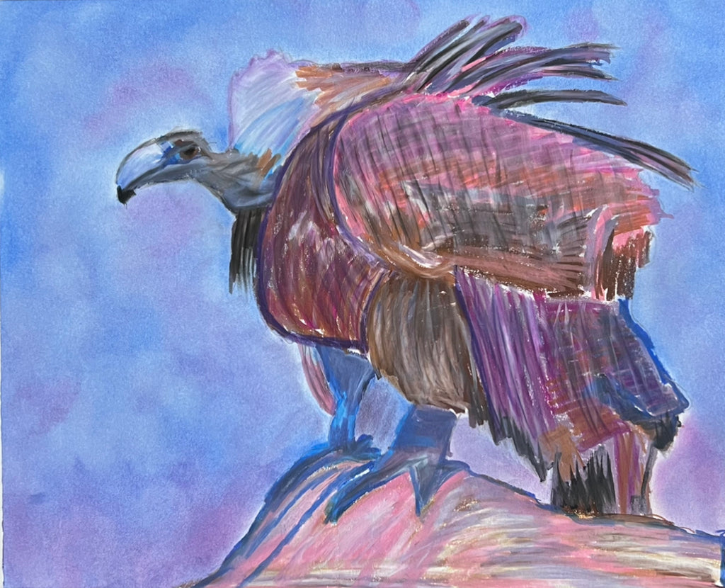 Vulture bird - ORIGINAL Oil Pastel art 14x17"