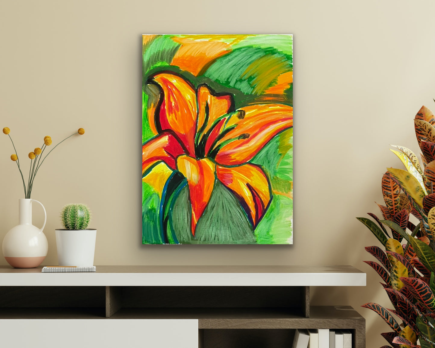Fire Lily  - ORIGINAL oil pastel 9x12"