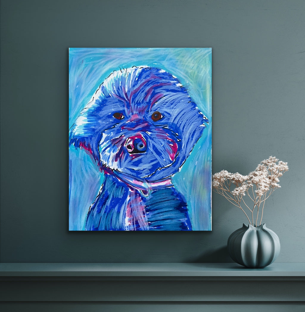 Blue Poodle - ORIGINAL OIL PASTEL ARTWORK - 11x14"