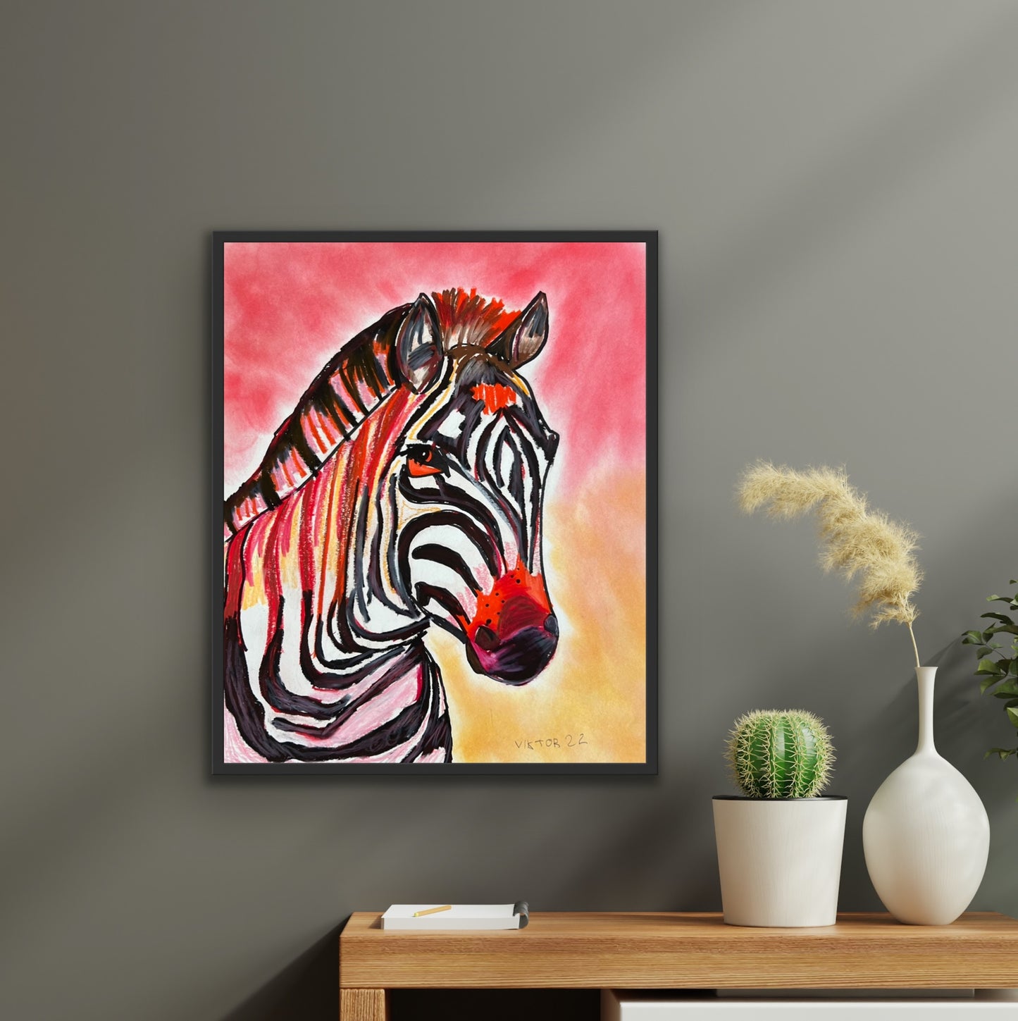Red Zebra - ORIGINAL 14x17” FRAMED