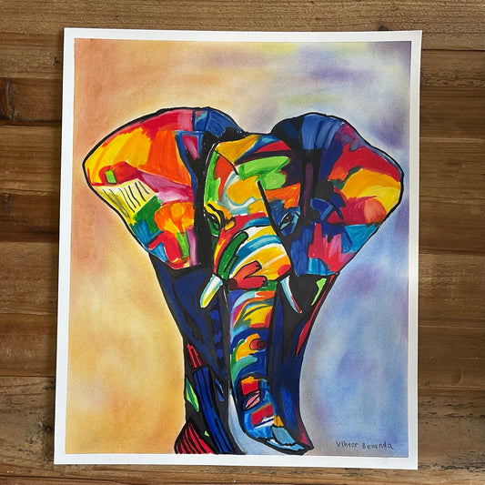 Elephant in Vibrant Colors - ORIGINAL 14x17”
