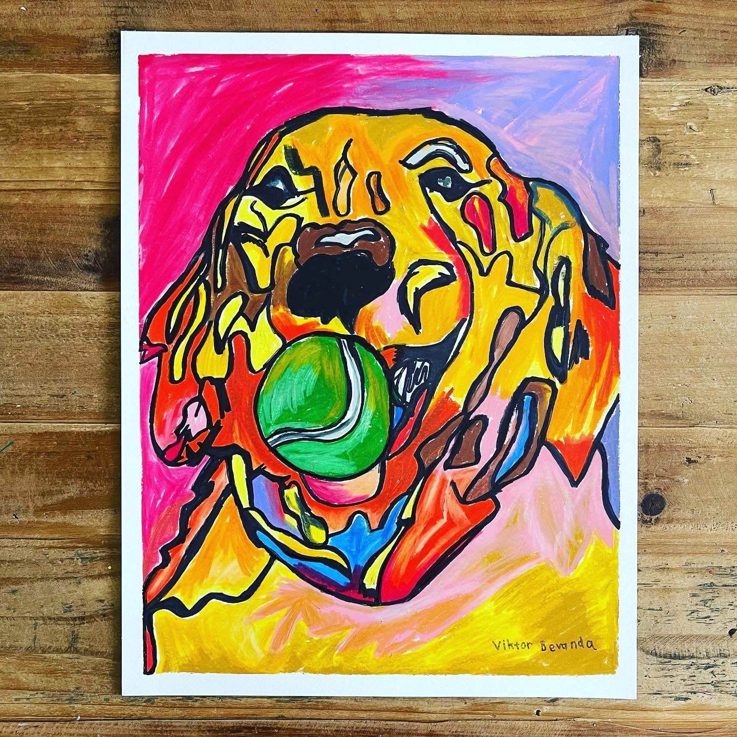 Golden Retriever with a Tennis Ball - fine prints of original artwork