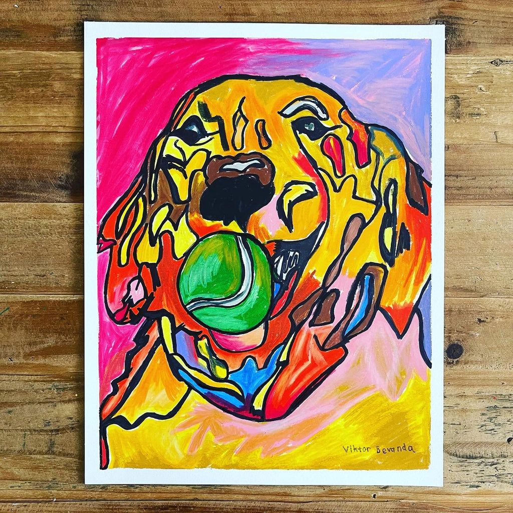 Golden Retriever with a Tennis Ball - Art Prints