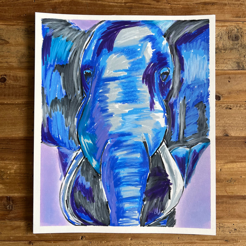 Blue Elephant - ORIGINAL 14x17" FRAMED