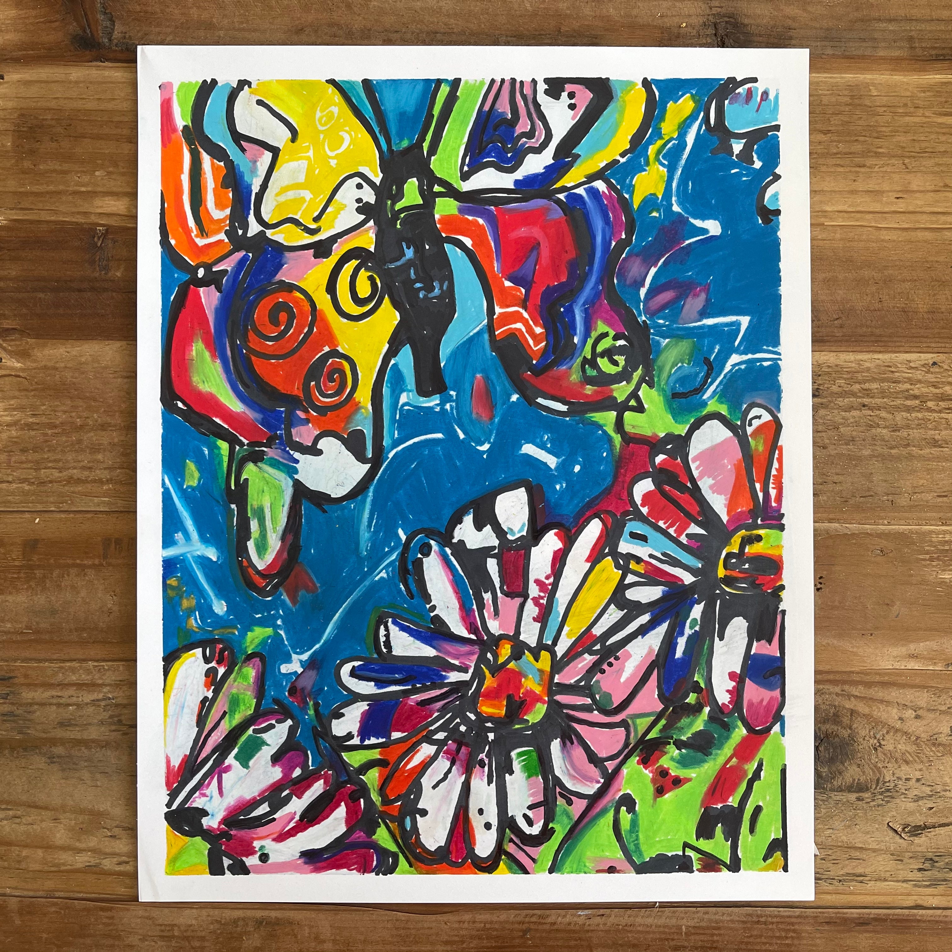 Butterfly and flowers - ORIGINAL 11x14” - Vichy's Art